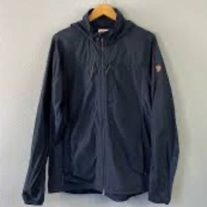 FJallRaven High Coast Hybrid Navy Blue Packable Hooded Jacket size large